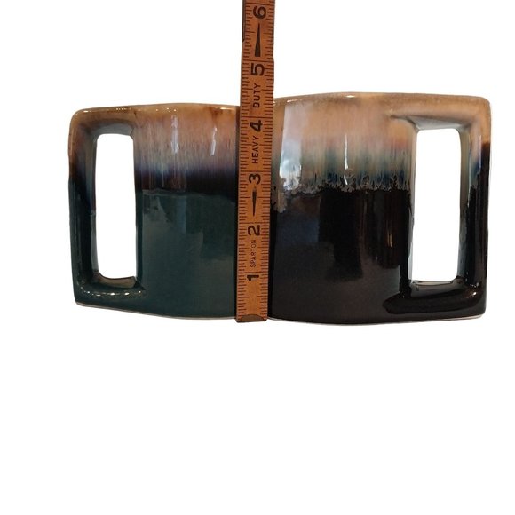 Two Padilla Signed Mexican Stoneware Drip Glaze Pottery Mugs Blue Green - Picture 7 of 7